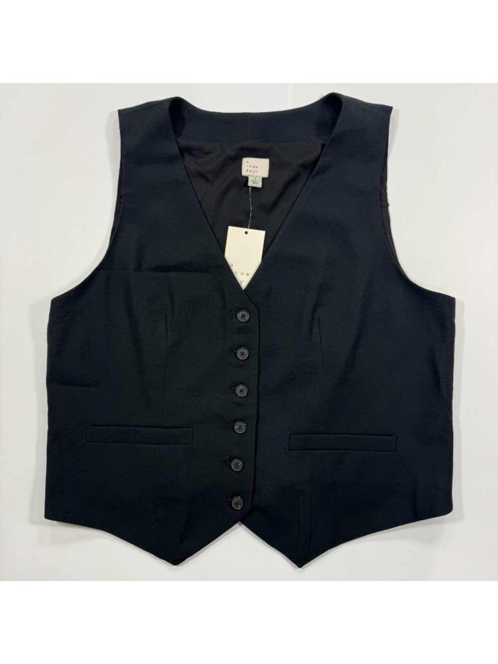 A New Day Suit Vest Men's L Black Rayon Business Formal Lined Office Preppy